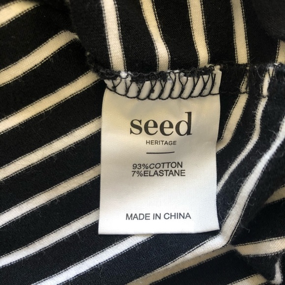 SEED Black/White Stripe Ruffle Off Shoulder Top Casual Cotton Stretch Size S - Picture 12 of 13